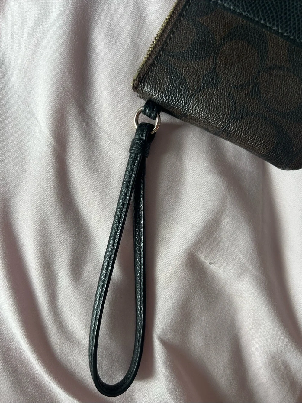Coach F54429 Signature Canvas Leather Corner Zip Wristlet Brown Black